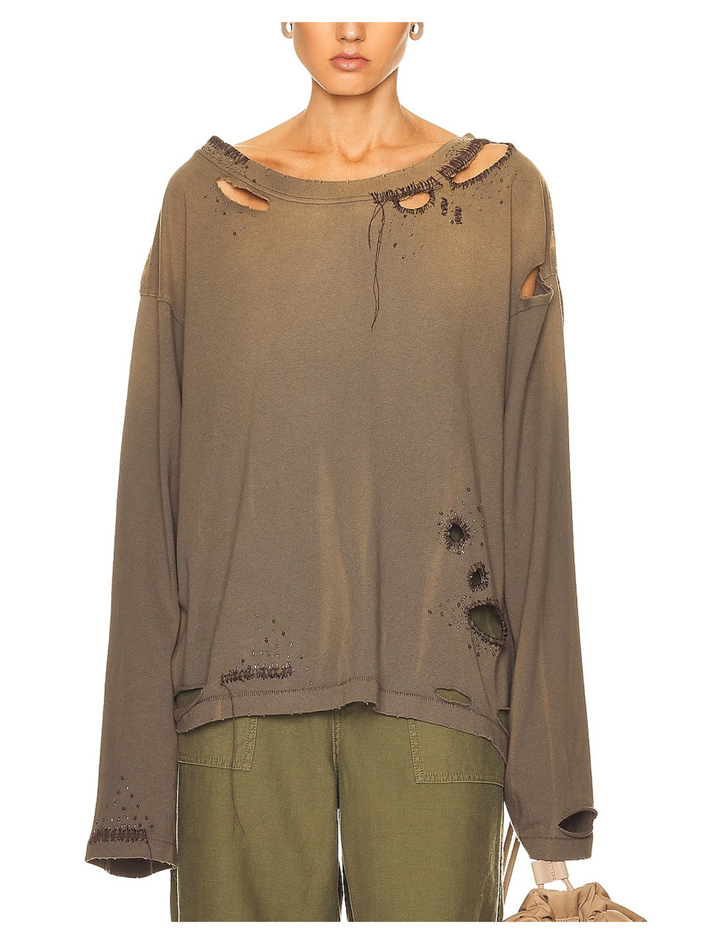 Acne Studios Distressed Gray Embroidered Crewneck Sweater Size S